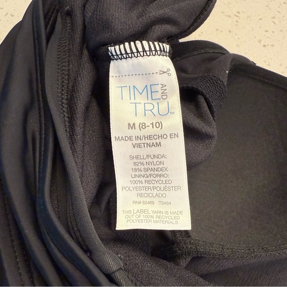 Time and Tru Black One Shoulder Ruched One Piece Swimsuit M (8-10) Shelf Bra - Picture 3 of 6